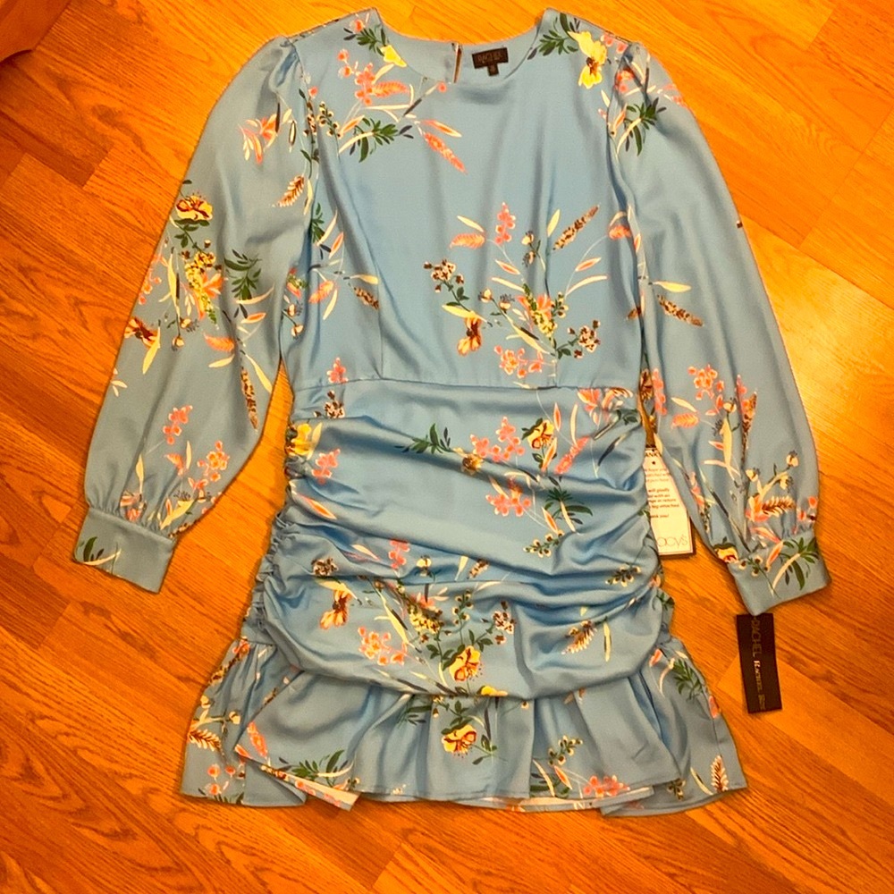 RACHEL Rachel Roy NWT Light Blue Floral Long Sleeve Mini Dress Minor Flaw